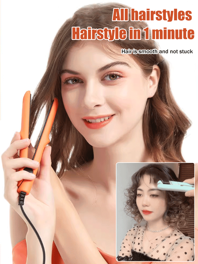 Heats to 200°C in 30 seconds⚡Perfect Hair Anywhere, Anytime🎨Straight and curly dual-purpose curling rod🔥 Ceramic coated plates – negative ions for smooth, shiny hair