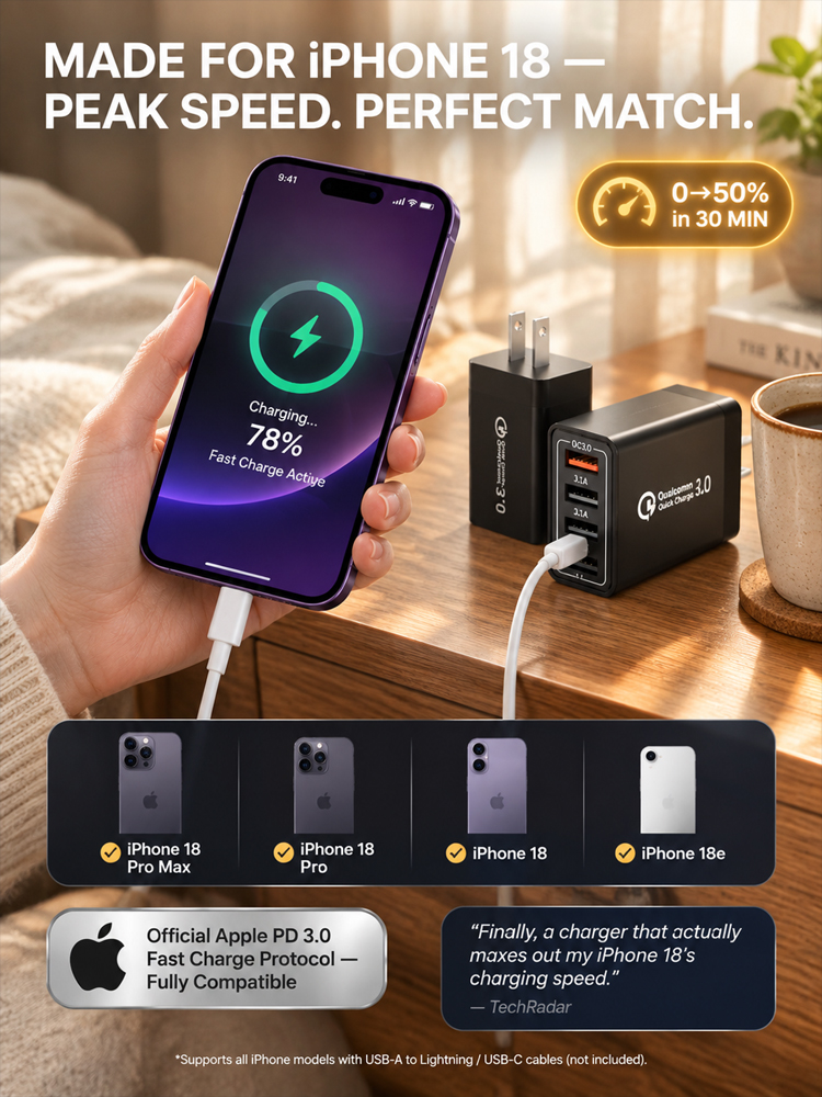 40W GaN 3.0 AI Smart Fast Charger - 4-in-1 Ice-Core Temperature Control, Pulse Battery Repair Technology, PD 3.0 Compatible - Midnight Clearance Sale