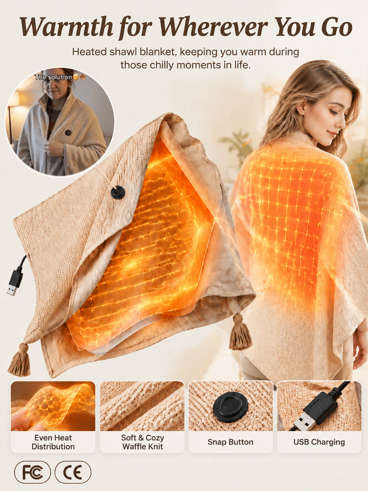 🔥🔥Portable USB Heated Shawl Blanket with Instant Heating & 9 Heat Zones