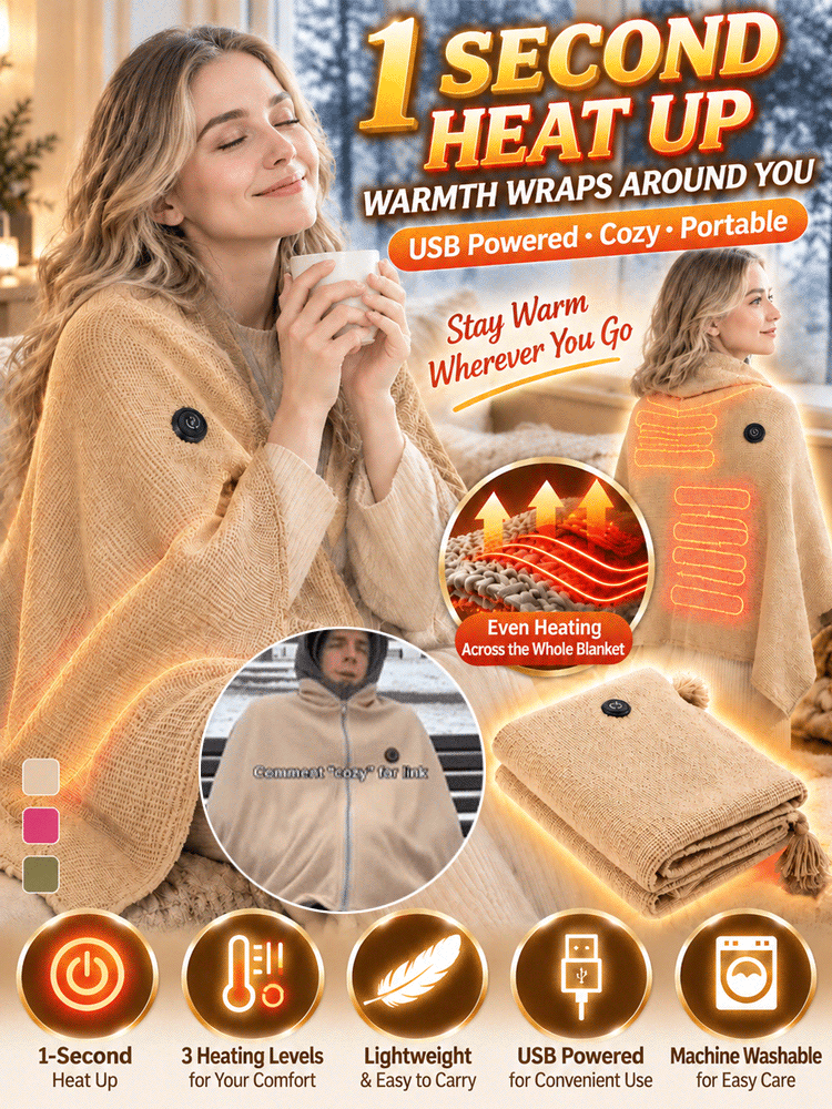 🔥🔥Portable USB Heated Shawl Blanket with Instant Heating & 9 Heat Zones