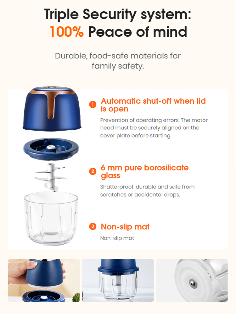 [Home Helper] Portable Multi-functional food processor⚡ One-Button Electric Chopping – No More Tears, 5 Seconds to Fresh Garlic🔪 4-in-1 Multifunctional: Mince meat, chop garlic, grind chili, baby food