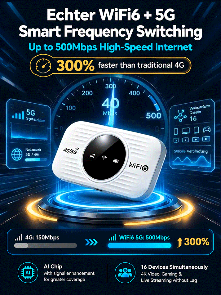 Portable WiFi 6 Mobile MiFi | 500 Mbps High-Speed 0 Monthly Fee Device | 30-Day Standby & Connect 16 Devices | Clearout Price Deal!