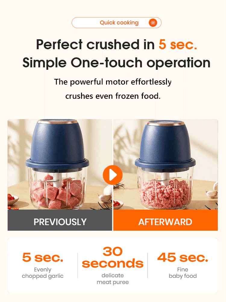 [Home Helper] Portable Multi-functional food processor⚡ One-Button Electric Chopping – No More Tears, 5 Seconds to Fresh Garlic🔪 4-in-1 Multifunctional: Mince meat, chop garlic, grind chili, baby food