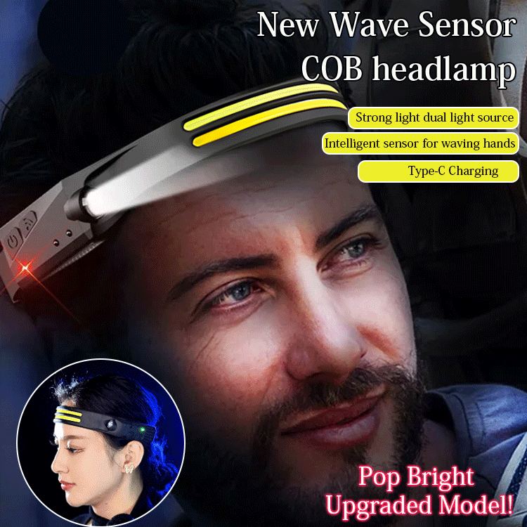 Wave to Light Up—Hands-Free! 🖐️💡230° Wide View: Night into Day! 🔦✨Pro-grade COB light with White & Red modes. Ideal for running, camping, or repairs. ⏳🏃‍♂️