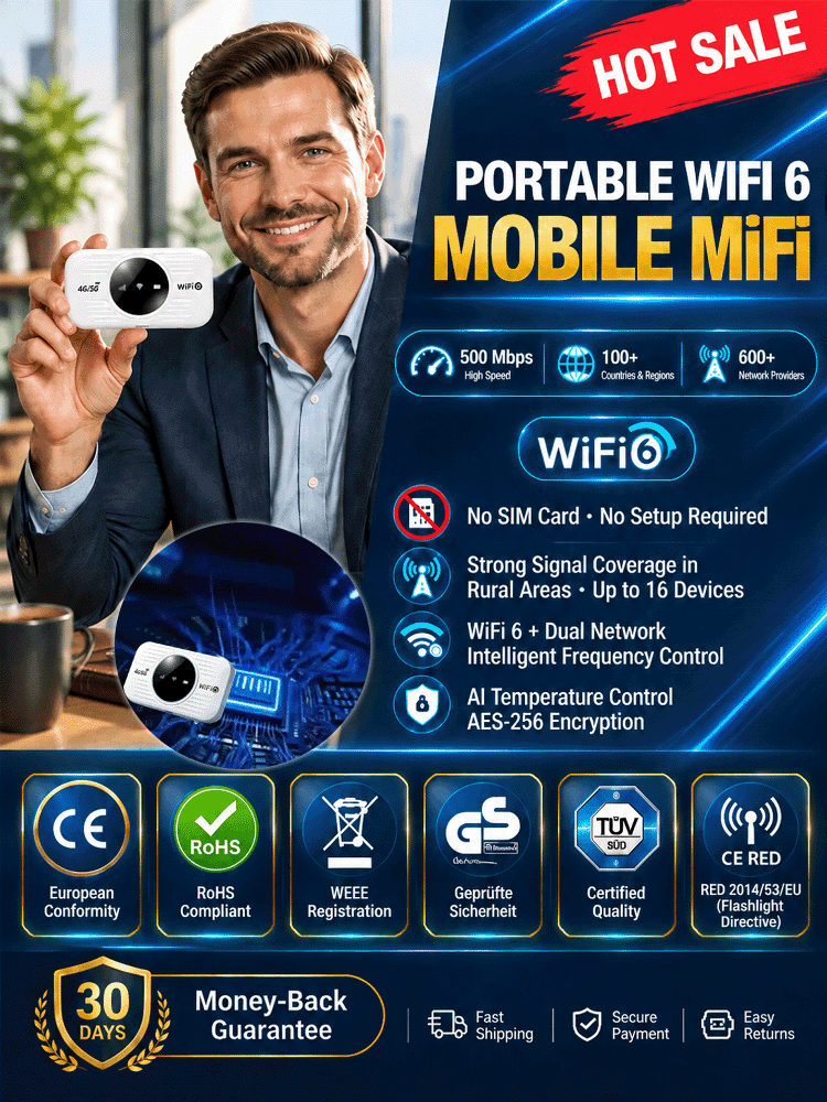 Portable WiFi 6 Mobile MiFi | 500 Mbps High-Speed 0 Monthly Fee Device | 30-Day Standby & Connect 16 Devices | Clearout Price Deal!