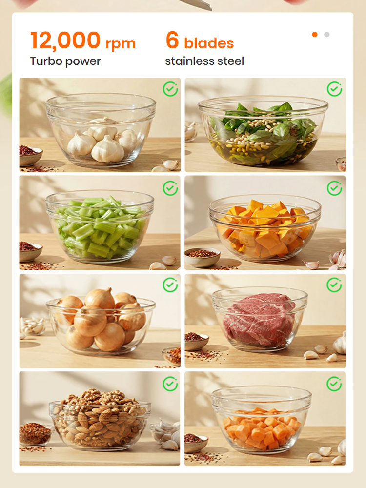 [Home Helper] Portable Multi-functional food processor⚡ One-Button Electric Chopping – No More Tears, 5 Seconds to Fresh Garlic🔪 4-in-1 Multifunctional: Mince meat, chop garlic, grind chili, baby food