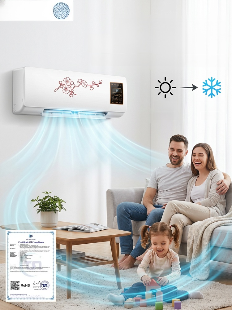 Hot and cold wall-mounted home air conditioner, No installation required – simply plug it in and go! ⏰ It gets 10°C warmer in 10 seconds!