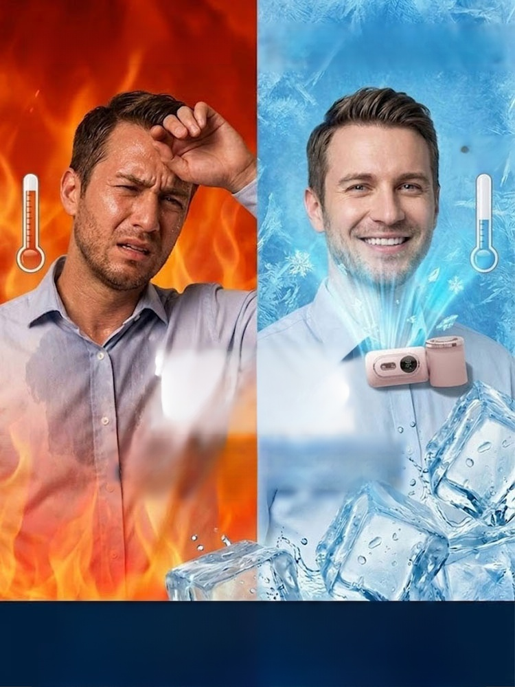 【Comes with a clip, hands-free】Rotatable portable ice pack fan, 5000mAh battery lasts 19h. Beats 40°C heat instantly. Stay cool and dry everywhere.