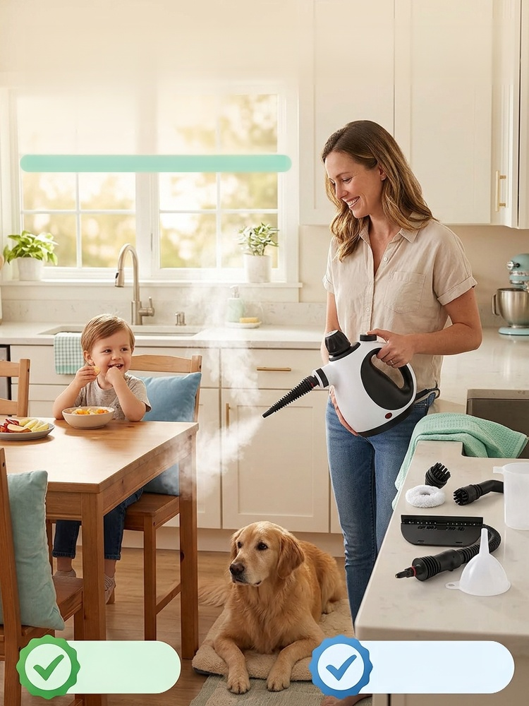 Multipurpose Steam Cleaner with 9-Piece Cleaning Tools for First 100 Buyers, 170°C Steam Melts Stains Instantly, Zero Chemicals, 100% Safe for Family
