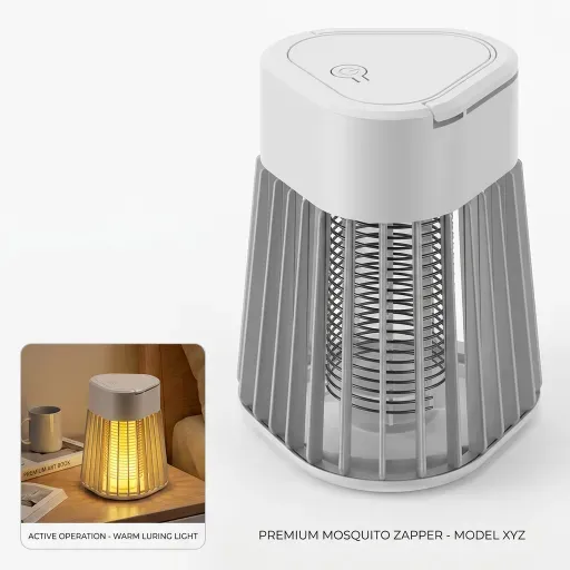 Silent Purple Light Household Mosquito Killer Lamp, 365nm physical mosquito trapping technology combined with 25dB ultra-quiet operation for a 100% chemical-free safe sleep environment.