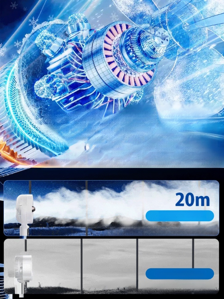 Ultra-quiet and energy-saving cool air conditioner fan, 1s Cooling, 20°C Drop! 35dB Silent Sleep Mode. 99% Bacteria Removal.