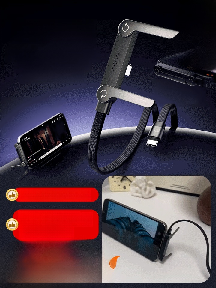 【Stand + Charging Cable】Foldable 240W Fast Charging Cable ⚡️ 240W Super Fast Charging 📱 Foldable Stand Design 🌀 Cable Winder for Storage