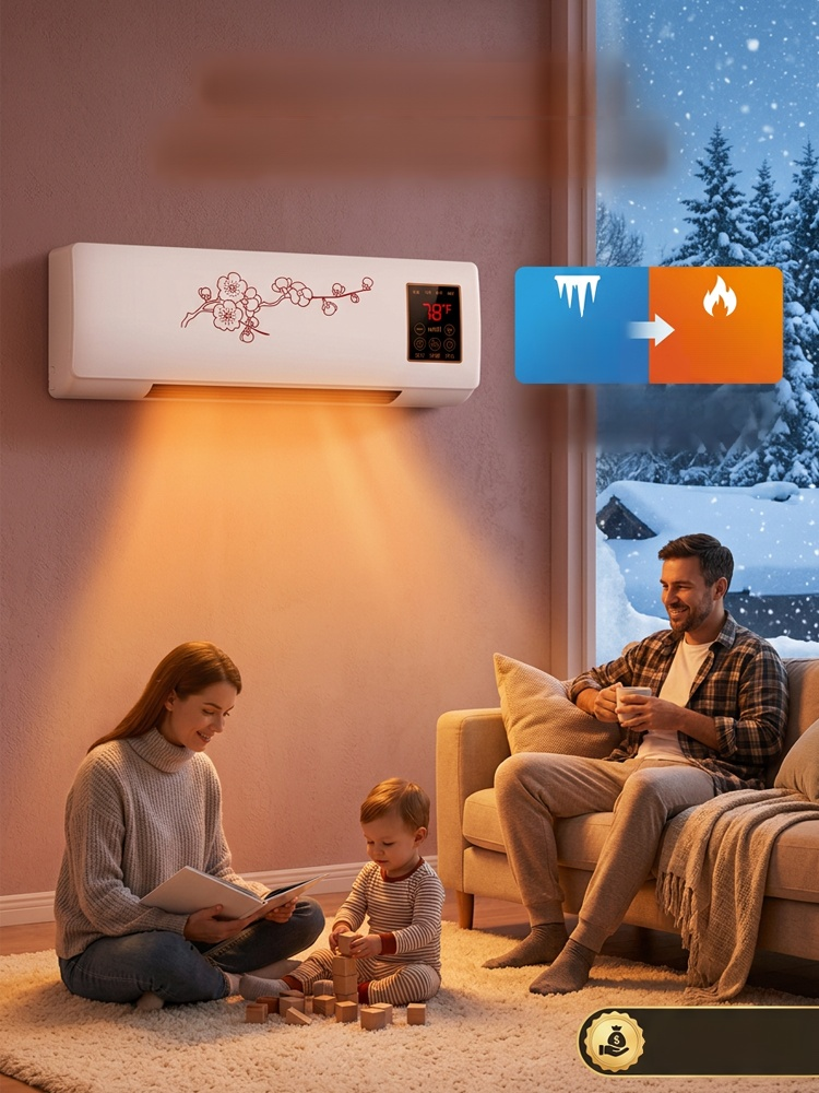 Hot and cold wall-mounted home air conditioner, No installation required – simply plug it in and go! ⏰ It gets 10°C warmer in 10 seconds!