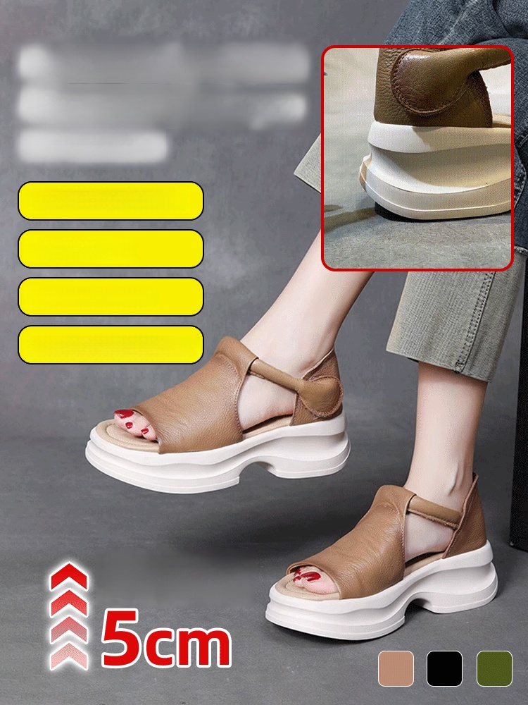 Korean version of thick bottom slope heel open toe sandals, Pain-free even for bunions! amazing sandals are now half price! Cloud-like comfort and a 5cm heel for a leg-lengthening effect.