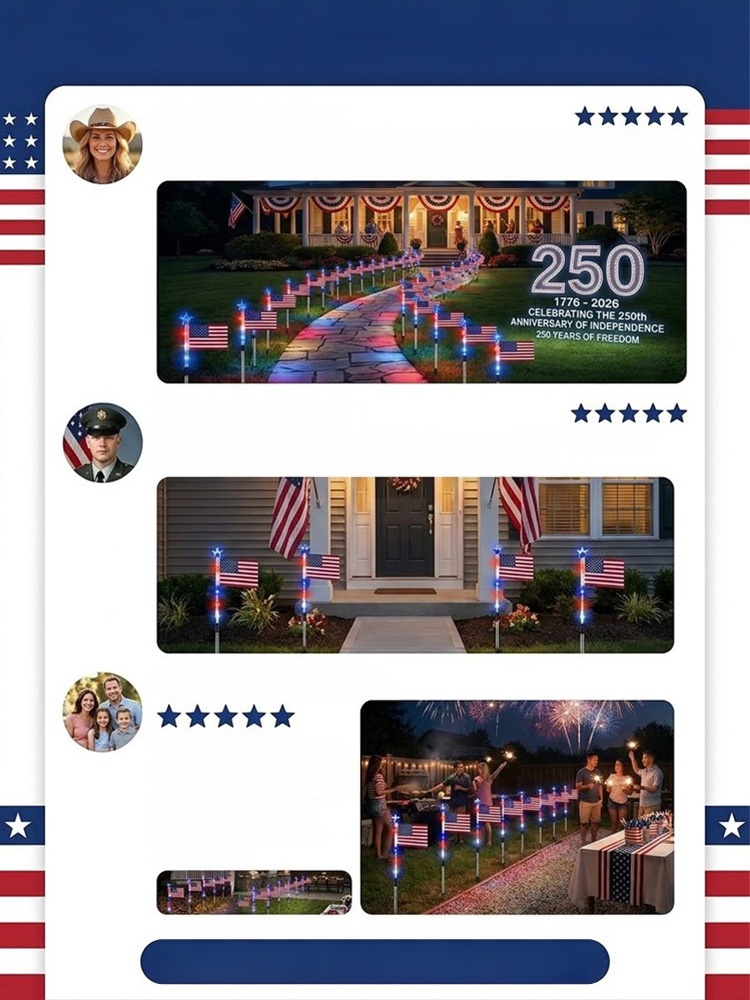 【Celebrating the 250th Anniversary of American Independence】Solar Pathway Lights, $0 Bills, 100% Solar Power