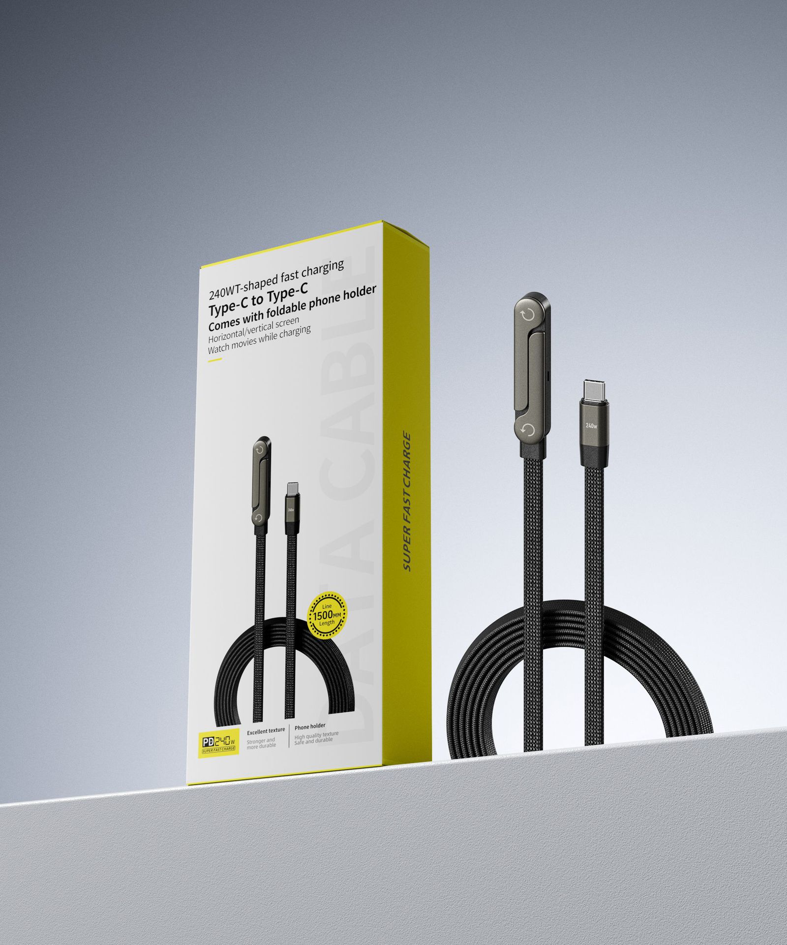 【Stand + Charging Cable】Foldable 240W Fast Charging Cable ⚡️ 240W Super Fast Charging 📱 Foldable Stand Design 🌀 Cable Winder for Storage
