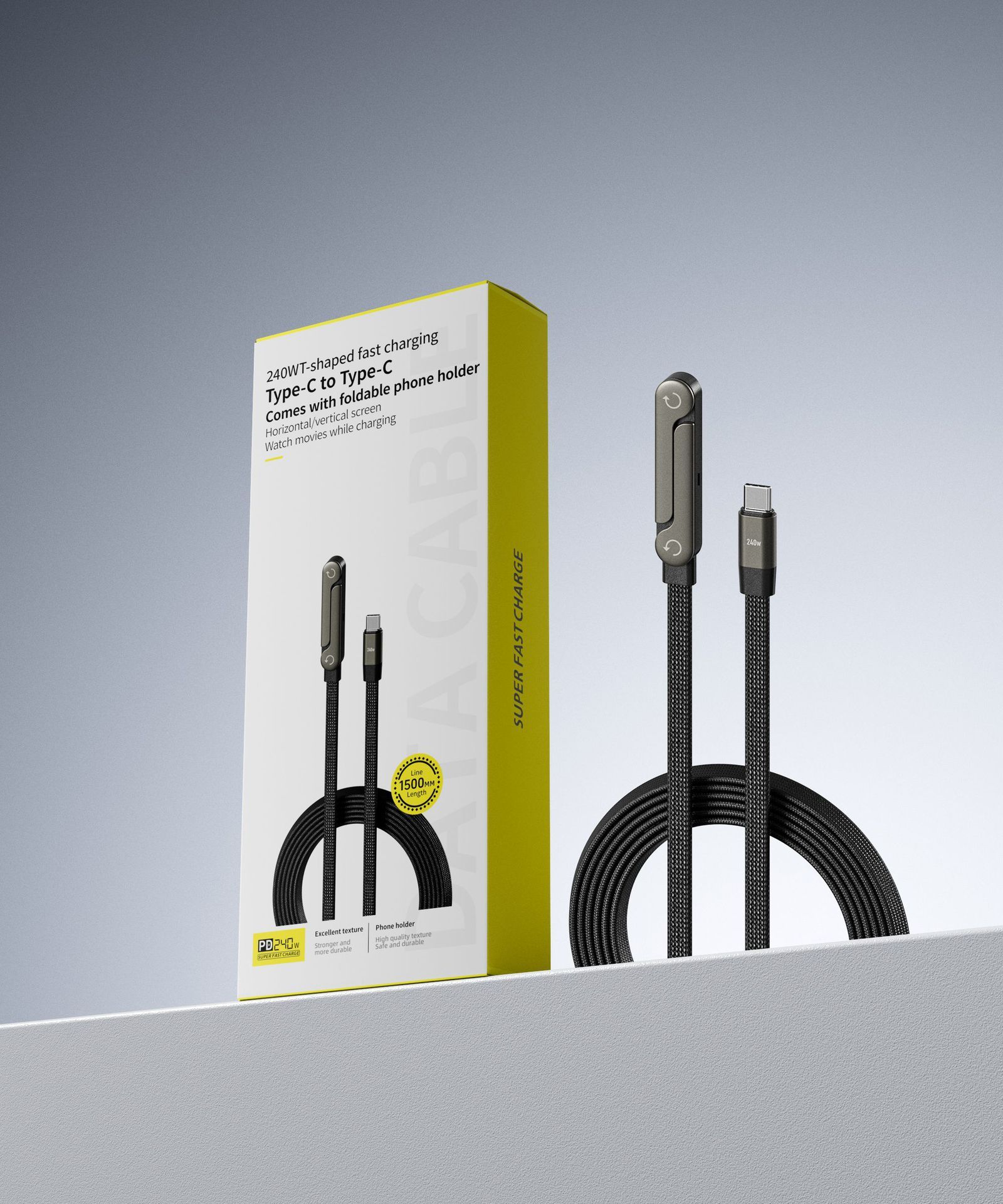 【Stand + Charging Cable】Foldable 240W Fast Charging Cable ⚡️ 240W Super Fast Charging 📱 Foldable Stand Design 🌀 Cable Winder for Storage