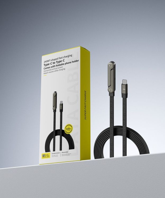 【Stand + Charging Cable】Foldable 240W Fast Charging Cable ⚡️ 240W Super Fast Charging 📱 Foldable Stand Design 🌀 Cable Winder for Storage