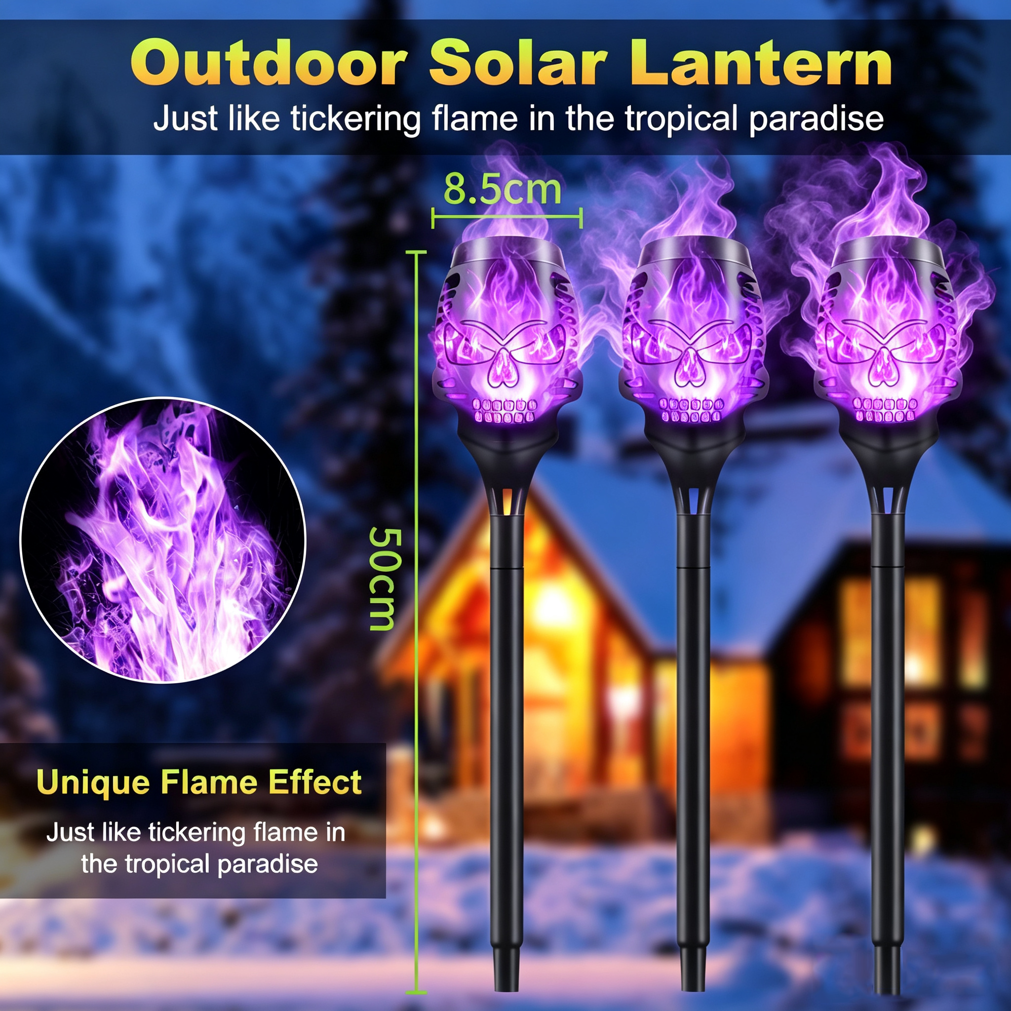💀🔥Halloween Early Bird Special Sale 49% OFF-Halloween Skulls Solar Pathway Lights Purple Torch Flame Lights for Garden