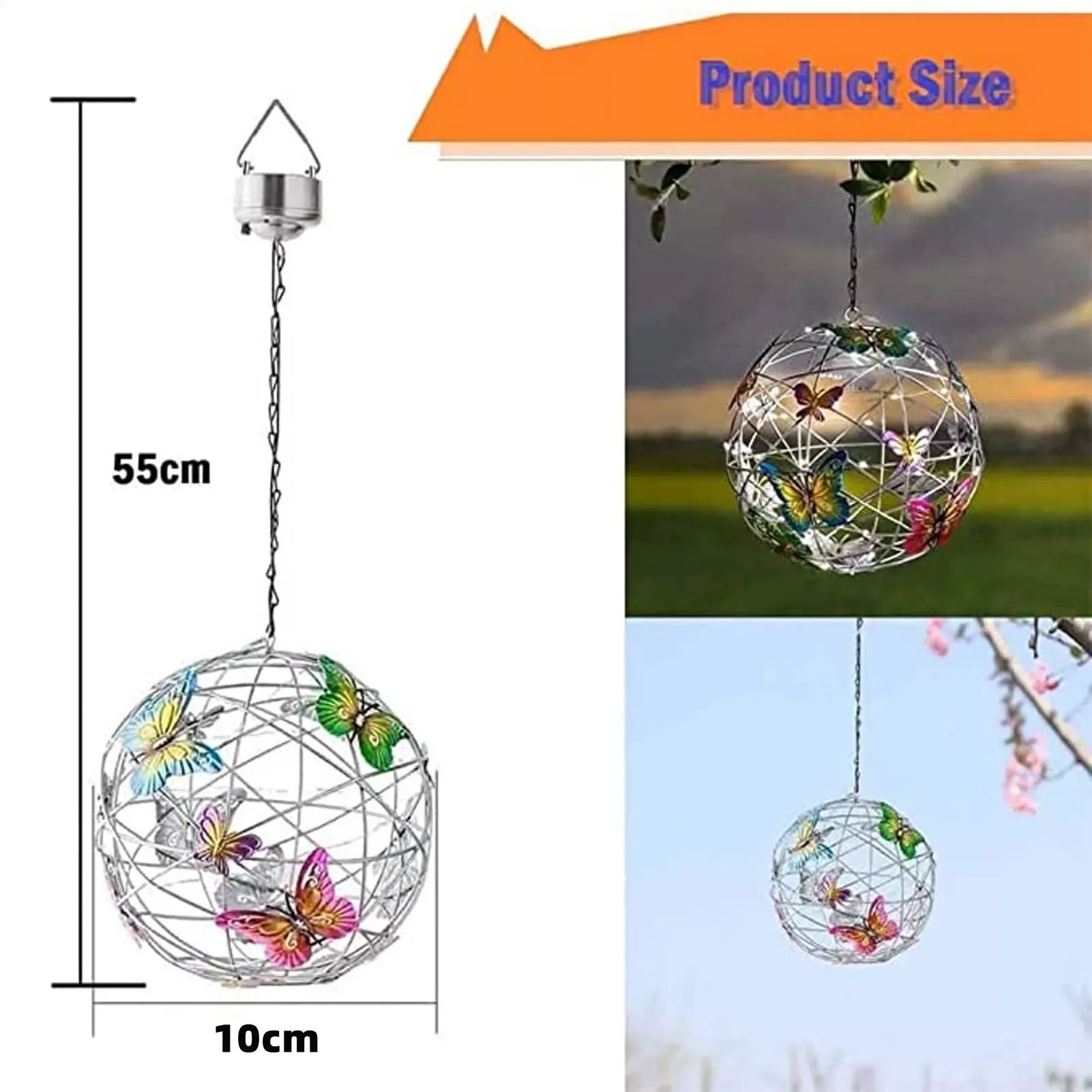 💖LAST DAY 49% OFF💖 Hanging Solar Light Round Ball Light with Butterfly