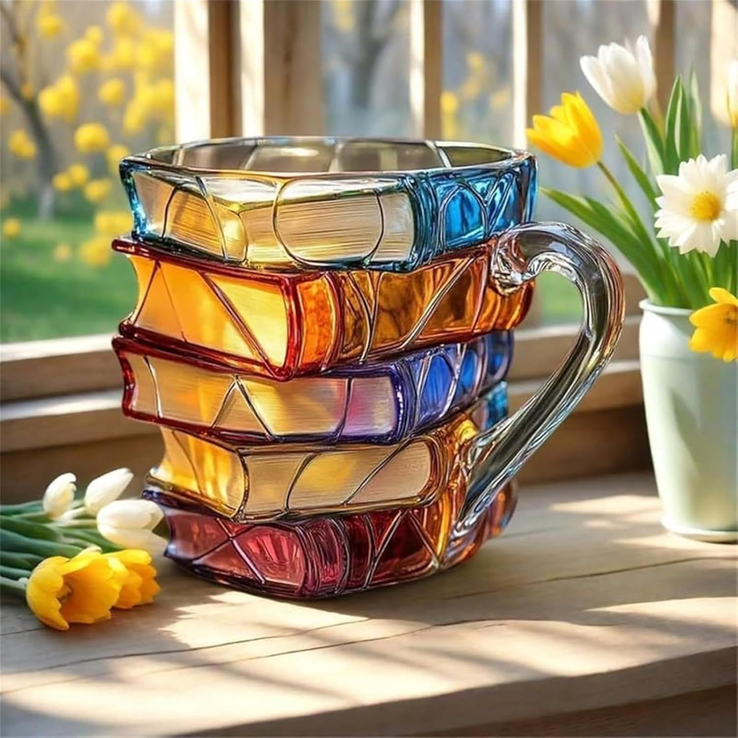 📚 Handcraft 3D Painted Book Mug – Unique Glass Coffee Cup for Readers & Book Lovers🍵
