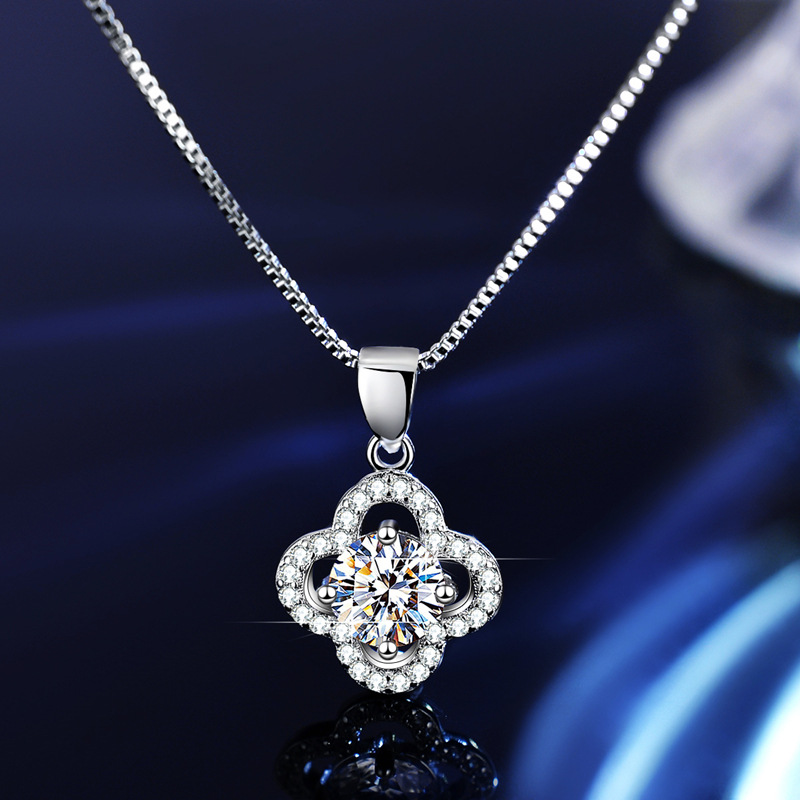 Shining Four-Leaf Clover Moissanite Pendant Necklace