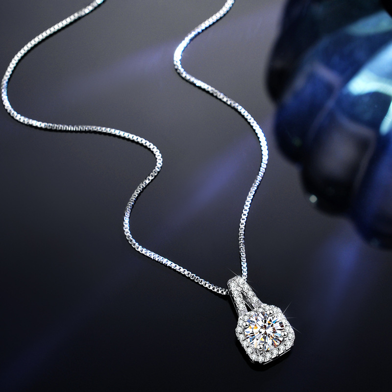 Elegant Square Halo Moissanite Pendant Necklace