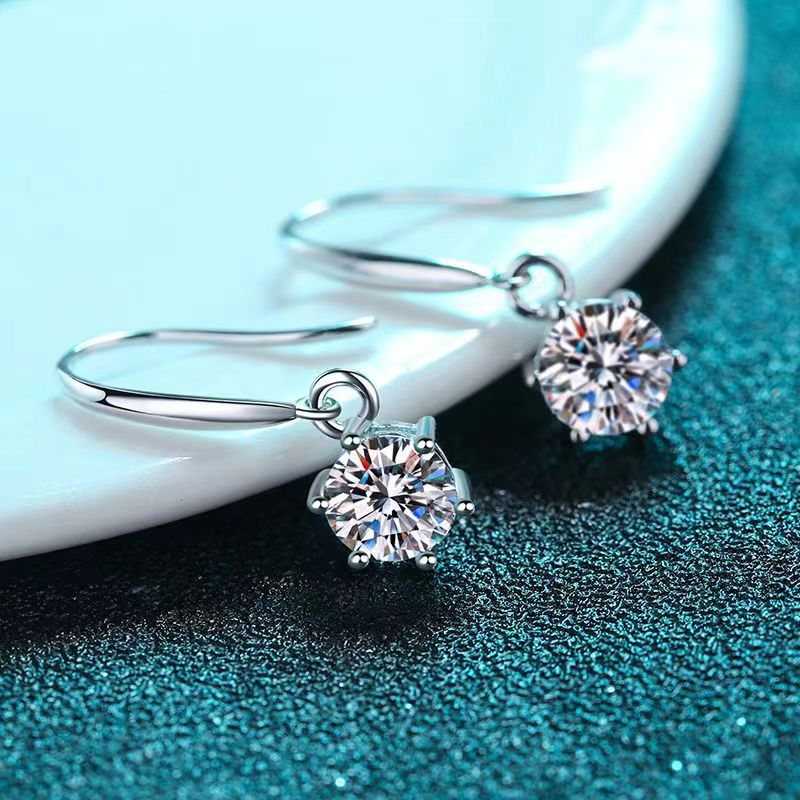 Elegant Six-Prong Moissanite Earrings with Secure Hook
