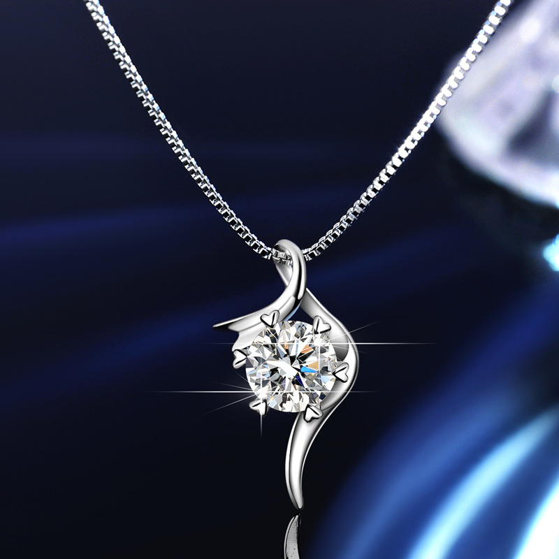 S925 Flowing Curves Six-Prong Moissanite Pendant Necklace