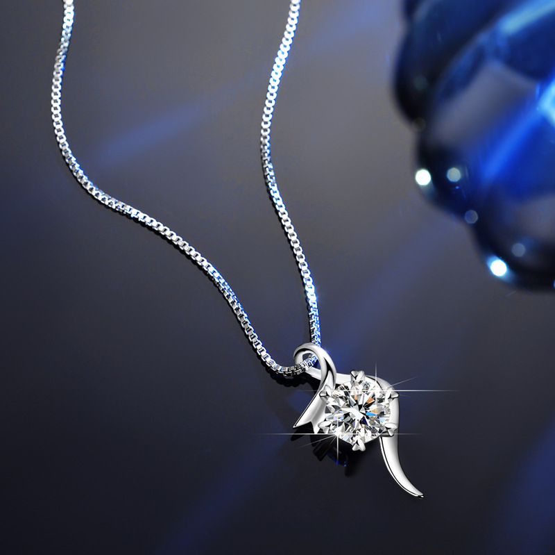 S925 Flowing Curves Six-Prong Moissanite Pendant Necklace