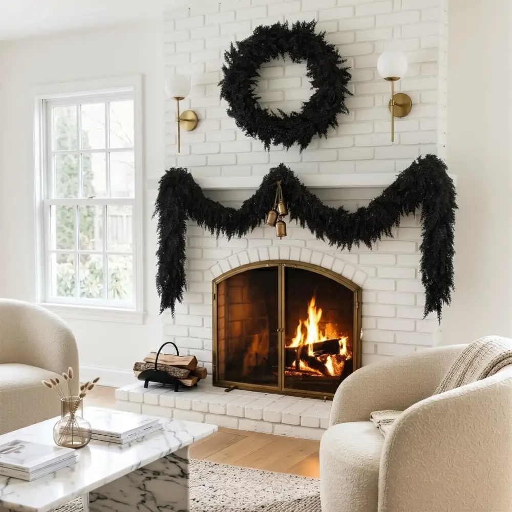 🔥2026 HOT SALE🔥 Pre-lit Halloween Black Cedar Garland