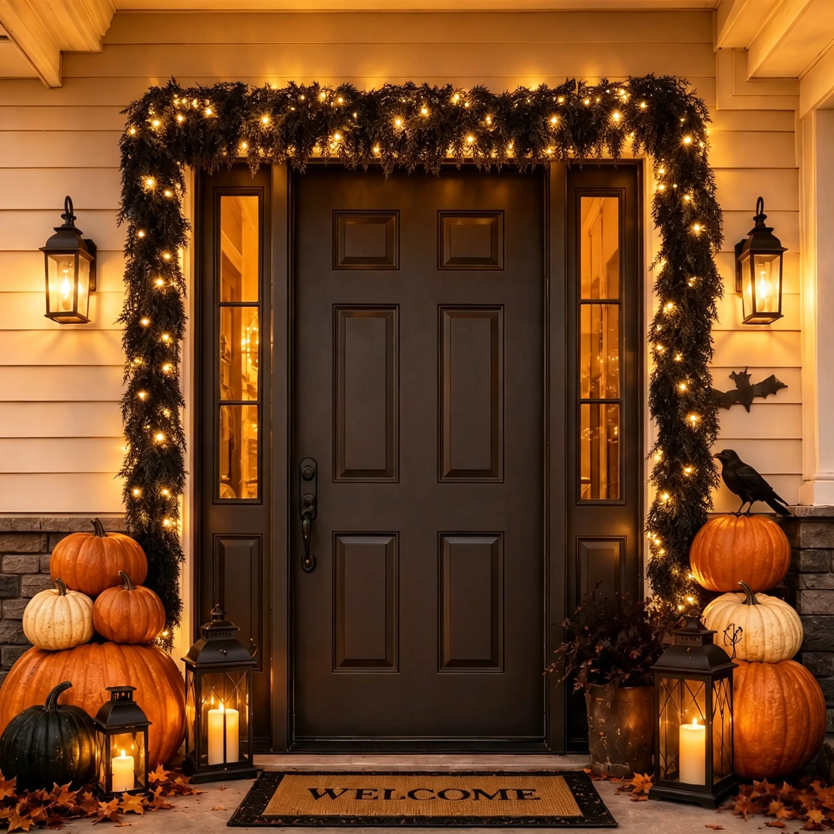 🔥2026 HOT SALE🔥 Pre-lit Halloween Black Cedar Garland