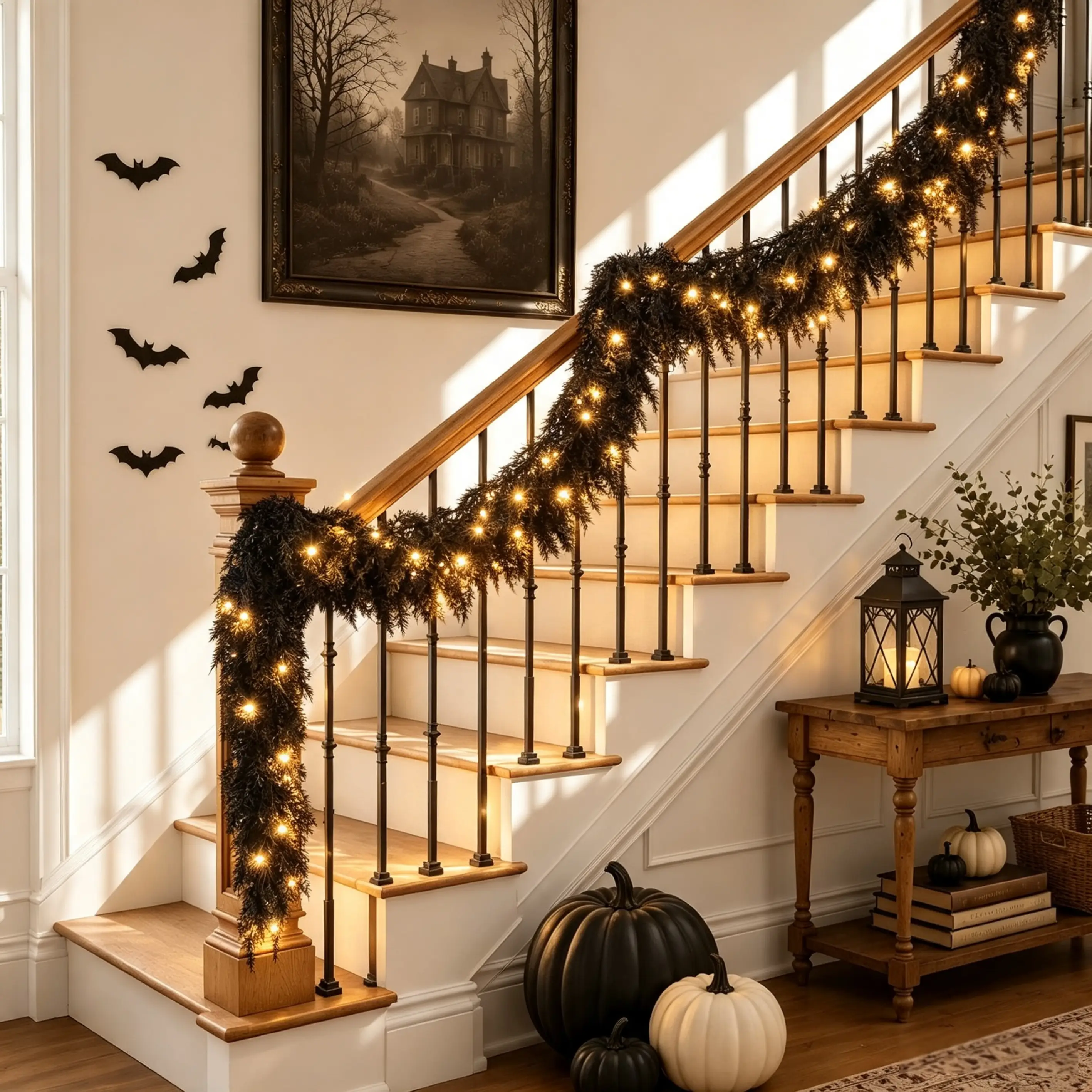🔥2026 HOT SALE🔥 Pre-lit Halloween Black Cedar Garland