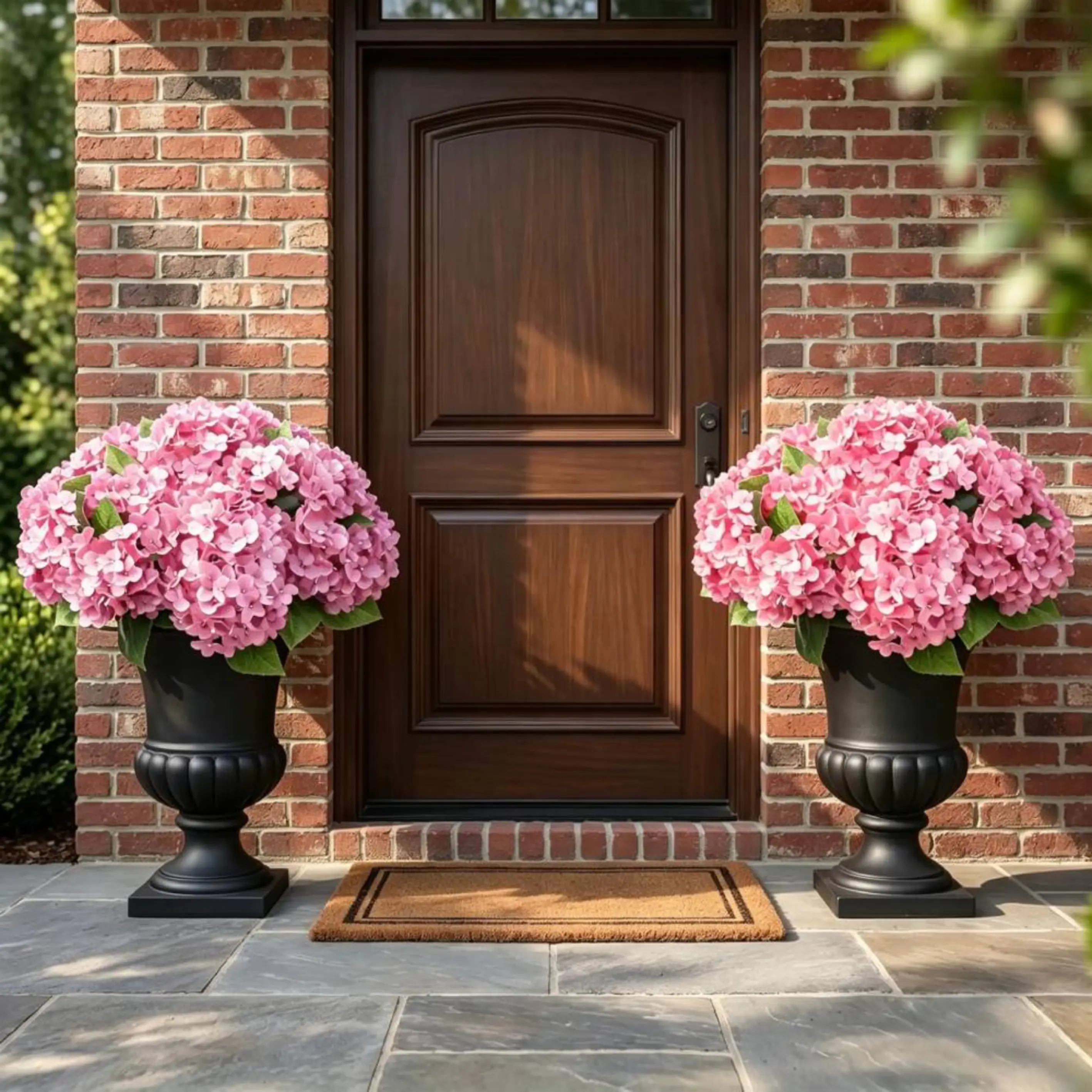 Soft pink UV resistant faux hydrangea fillers for front door window box exterior decor
