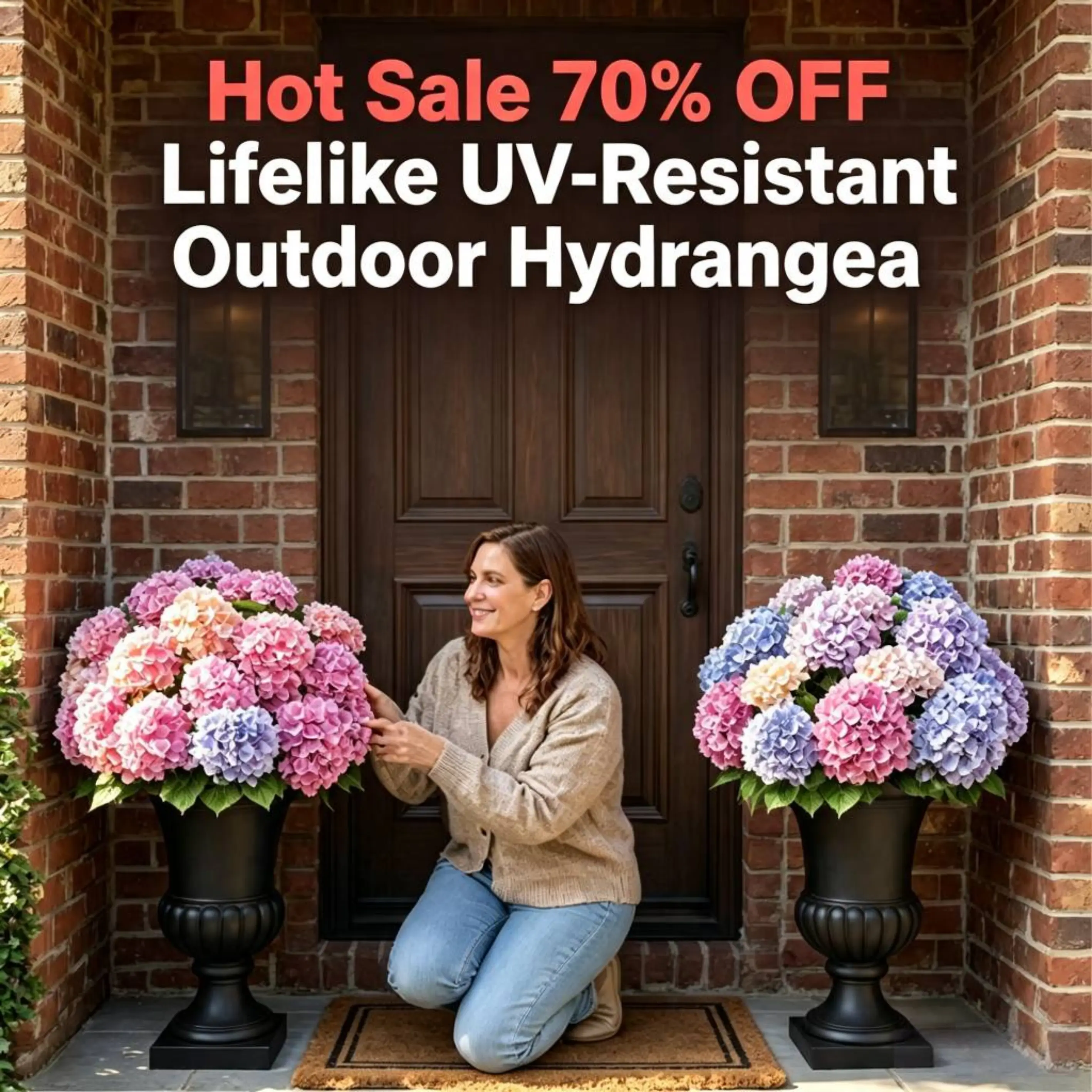 UV resistant outdoor artificial hydrangea flowers for front porch urn decor, all weather waterproof faux blooms for home curb appeal