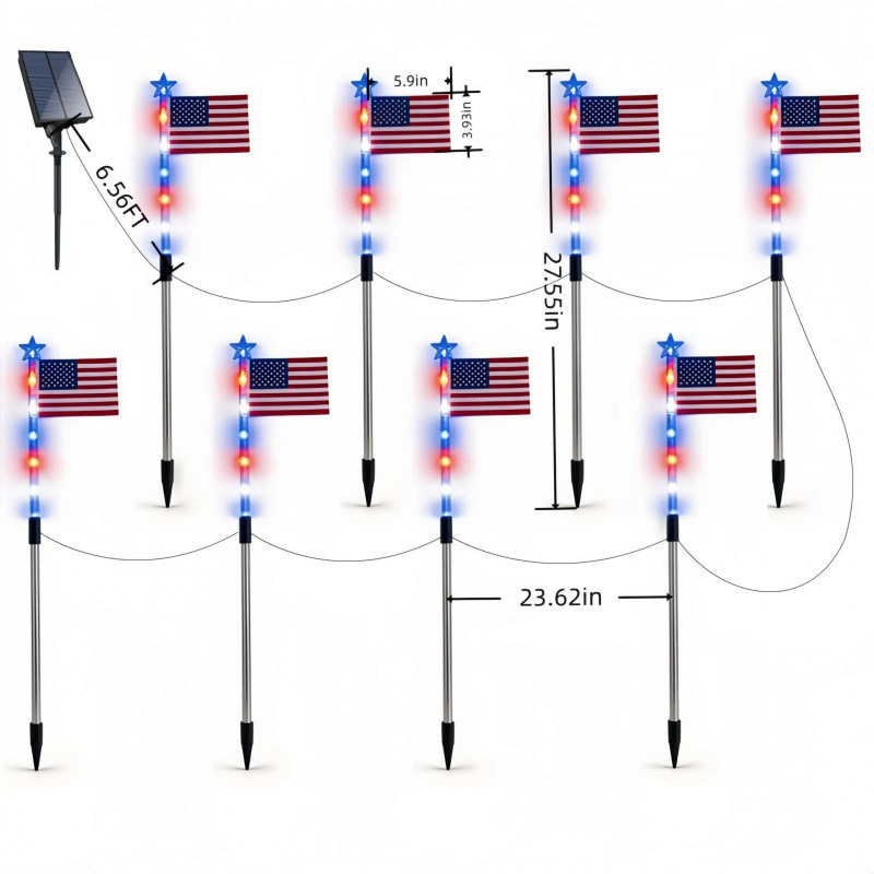 🔥Last Day: 49% OFF🔥8 Solar American Flag Pathway Lights – Red, White & Blue Yard Glow for 250th Independence Celebration 🇺🇸✨