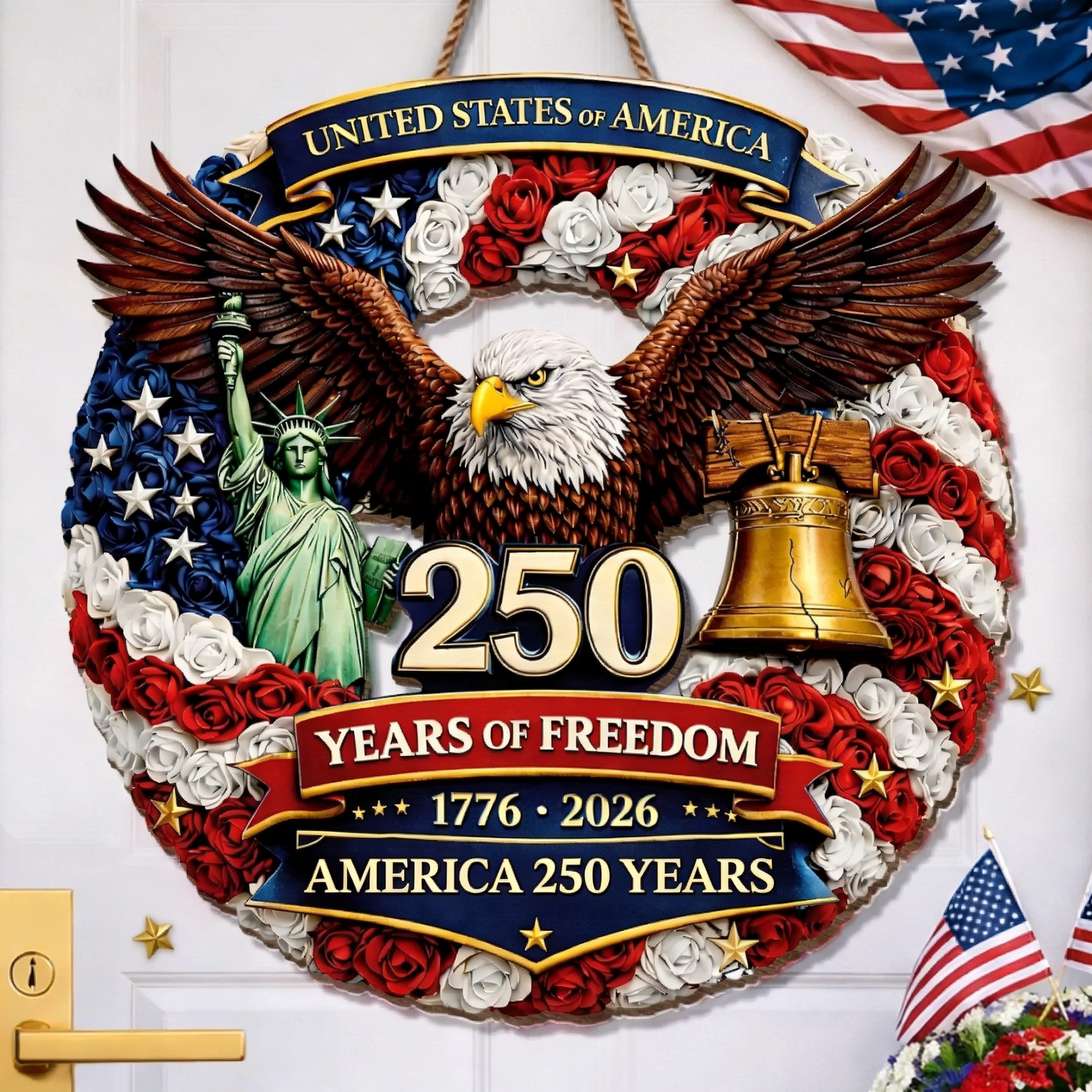 🔥USA 250th Anniversary Patriotic Wreath Door Sign🦅