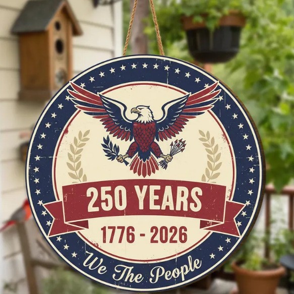 USA 250th Anniversary Patriotic Wreath Door Sign