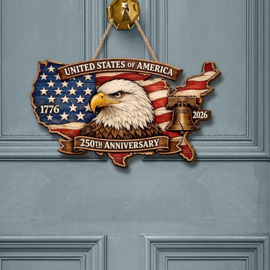 USA 250th Anniversary Patriotic Wreath Door Sign