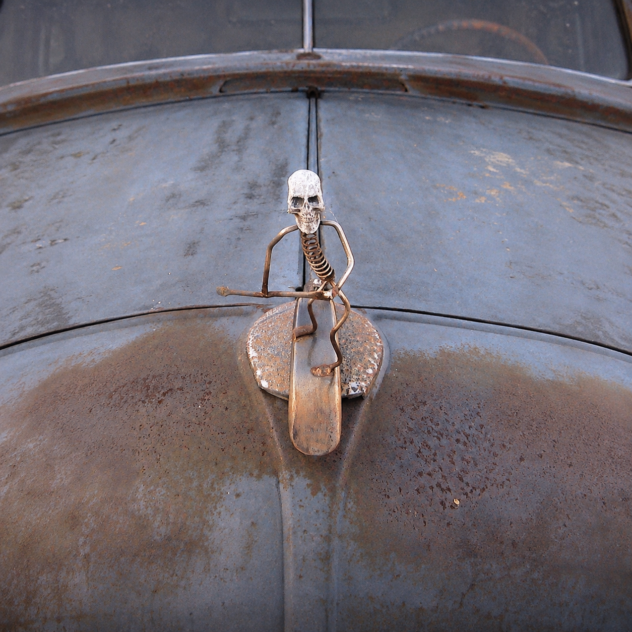 Hand-Welded Skeleton Surfer Car Hood Ornament
