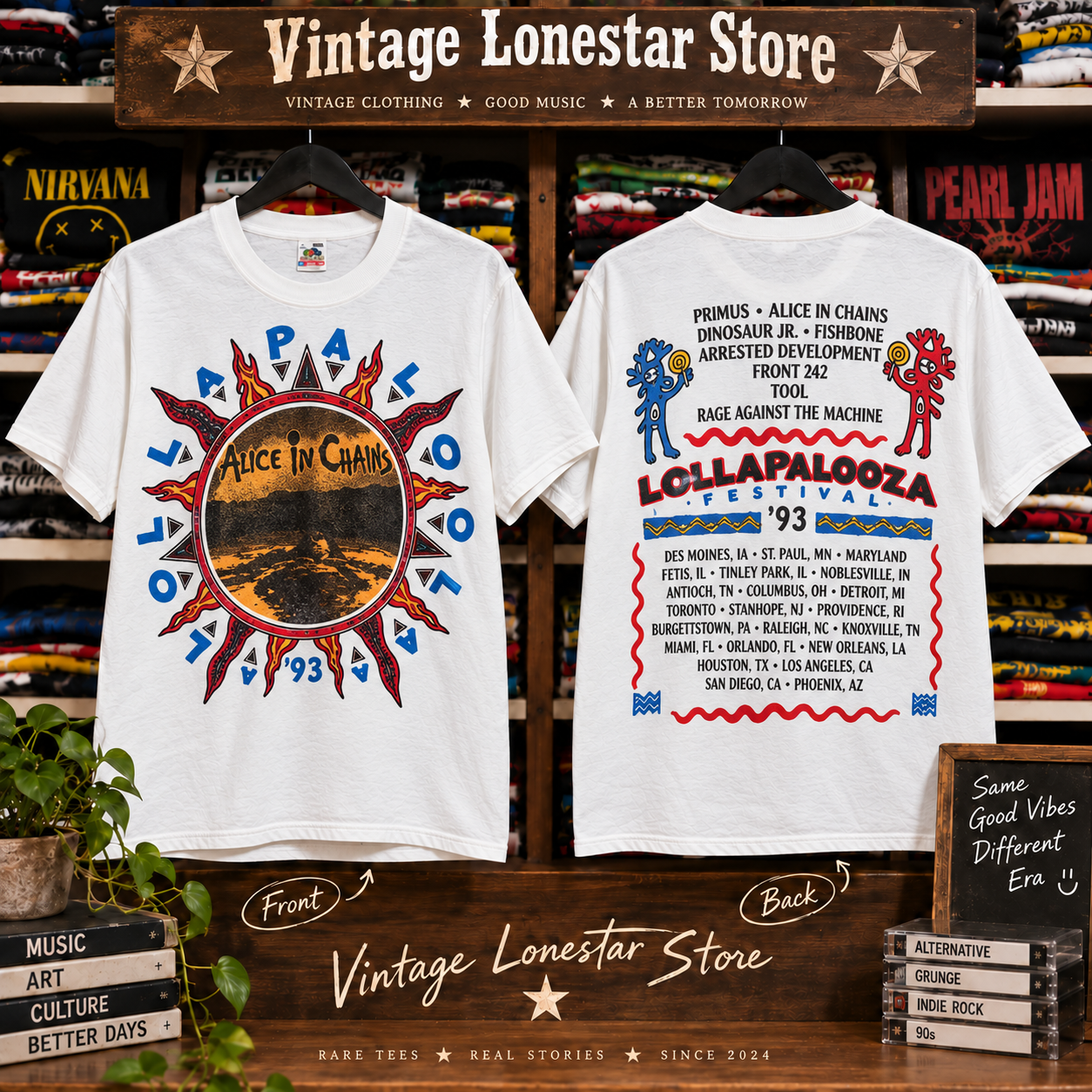 Vintage Lollapalooza 1991 Tour T-Shirt – 90s Alternative Rock Festival Tee