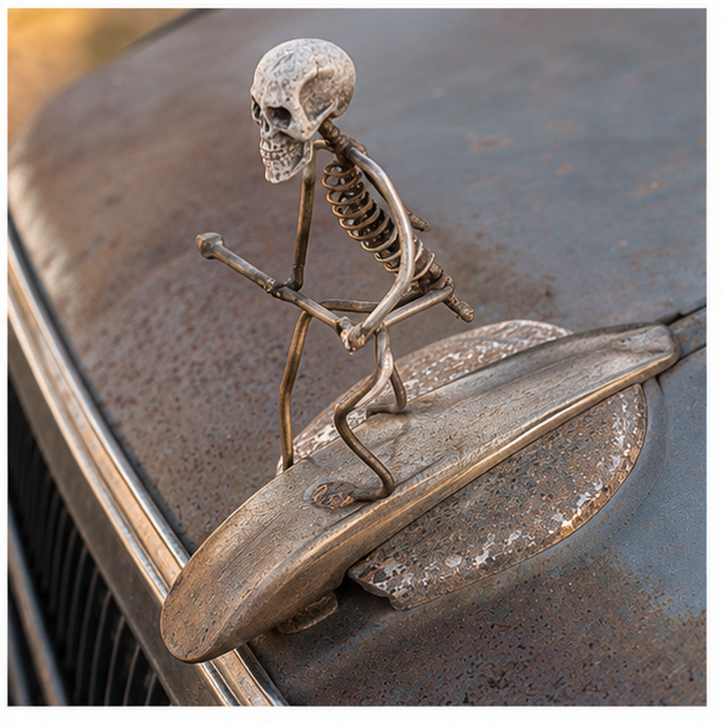 Hand-Welded Skeleton Surfer Car Hood Ornament
