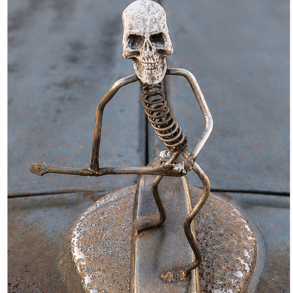 Hand-Welded Skeleton Surfer Car Hood Ornament