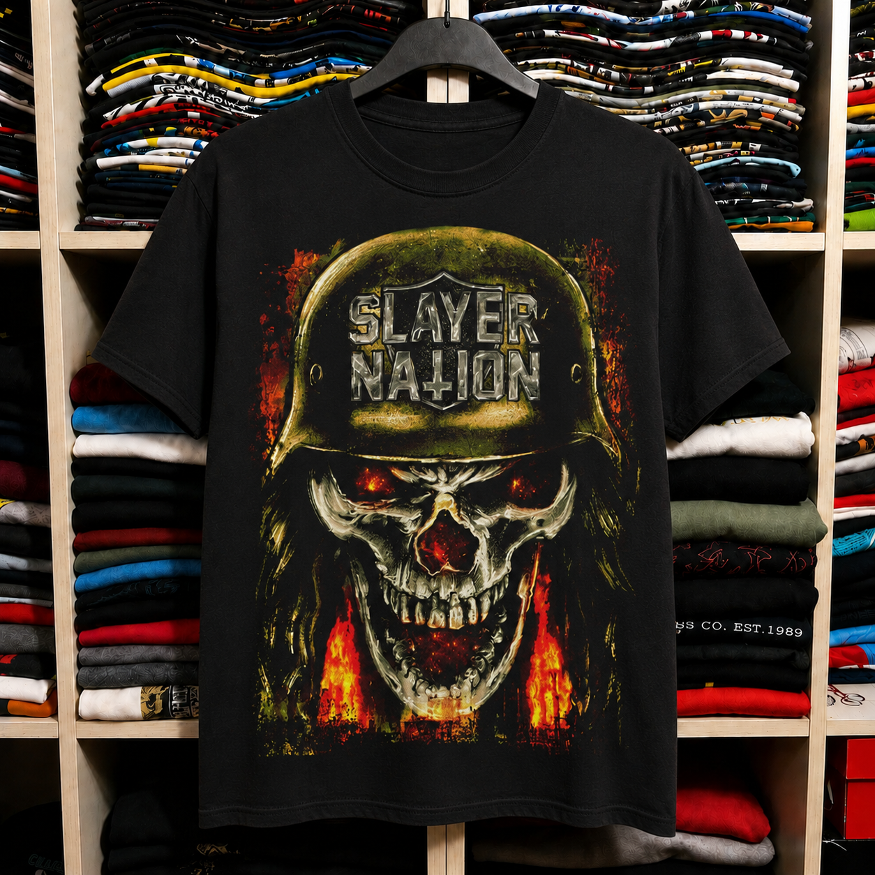 Slatanic helmet skull graphic tee