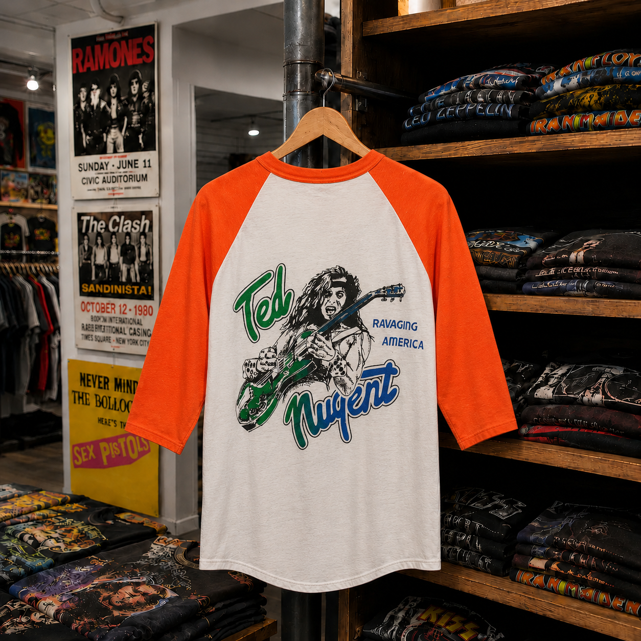 Rare Hard To Find Vintage Ted Nugent Raglan T-Shirt, Nearly Sold Out Collectors Piece