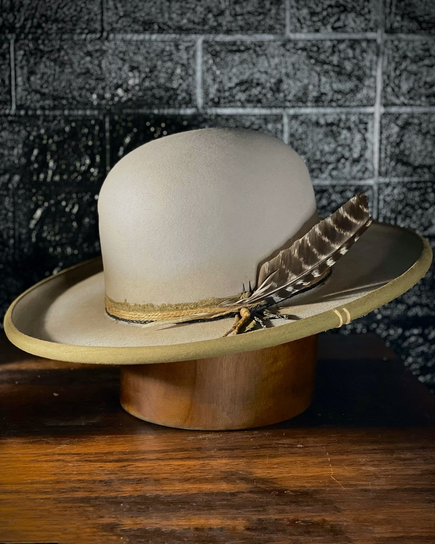 Light Grey Open Crown Hat with Pencil Curl Brim