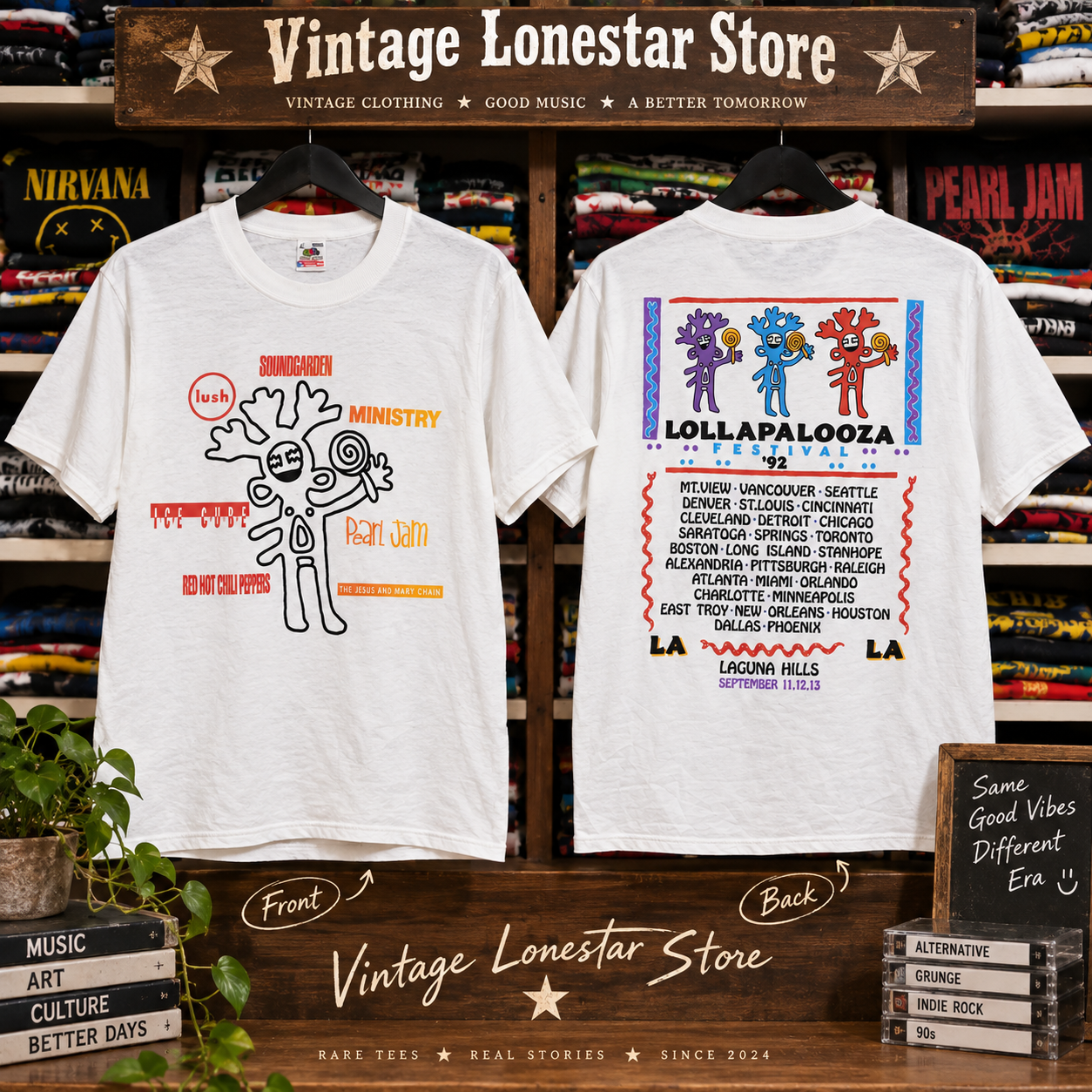 Vintage Lollapalooza 90s Tour T-Shirt front and back graphic styles