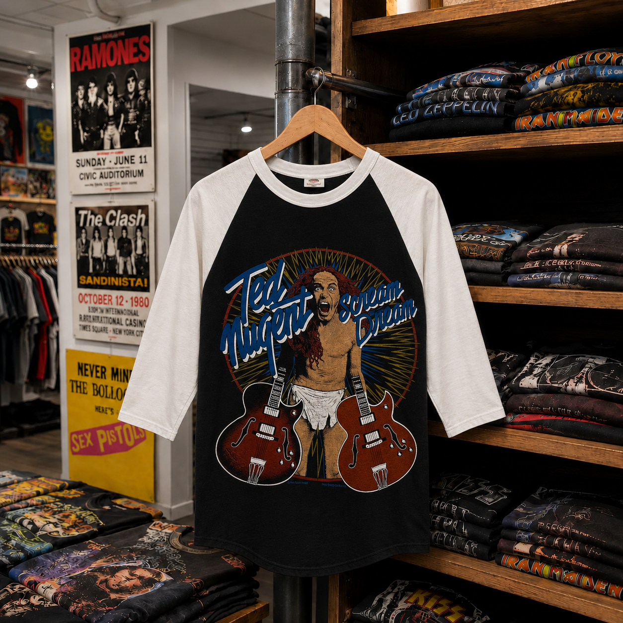 Rare Hard To Find Vintage Ted Nugent Raglan T-Shirt, Nearly Sold Out Collectors Piece