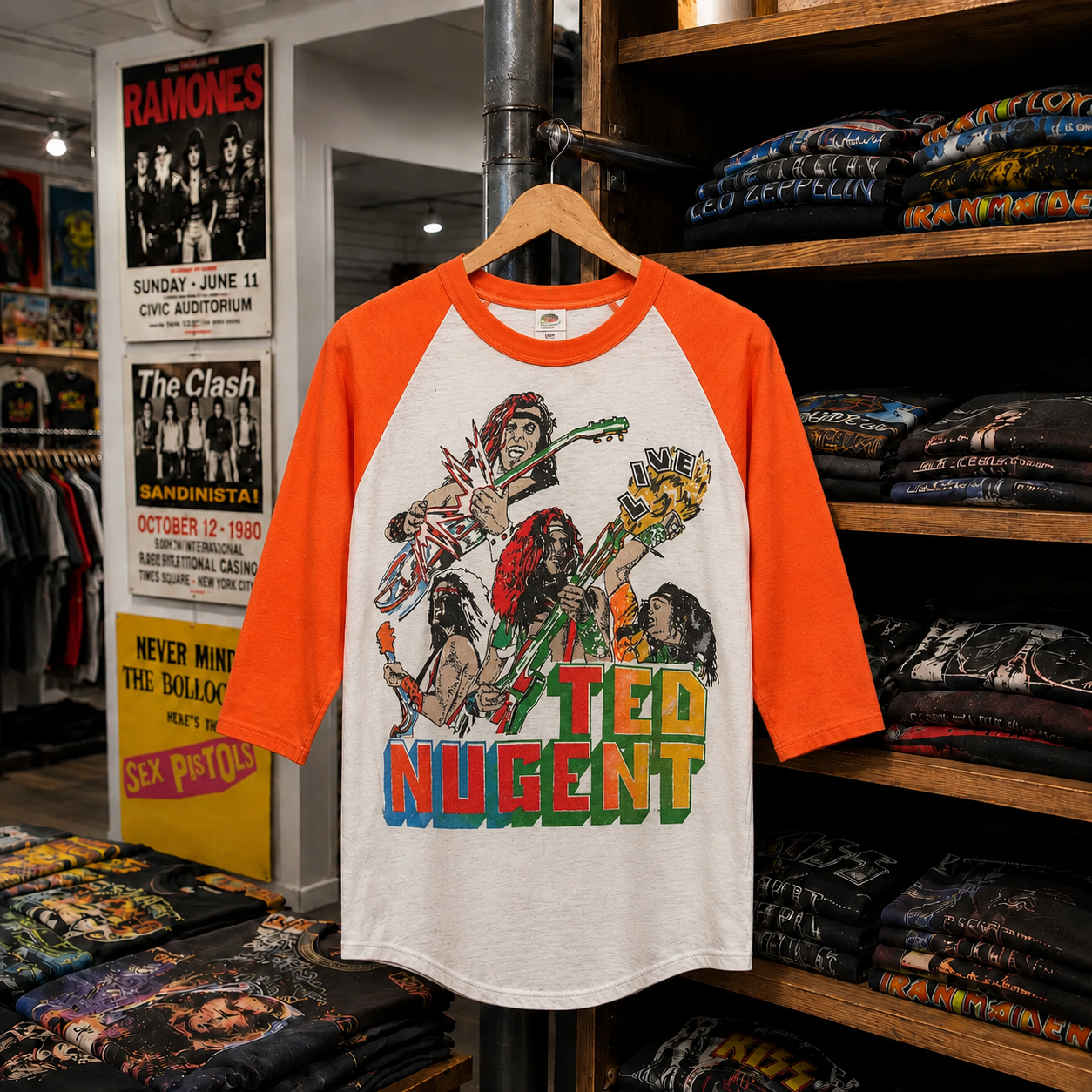 Rare Hard To Find Vintage Ted Nugent Raglan T-Shirt, Nearly Sold Out Collectors Piece