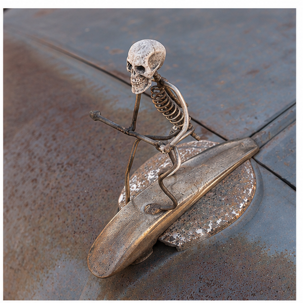 Hand-Welded Skeleton Surfer Car Hood Ornament